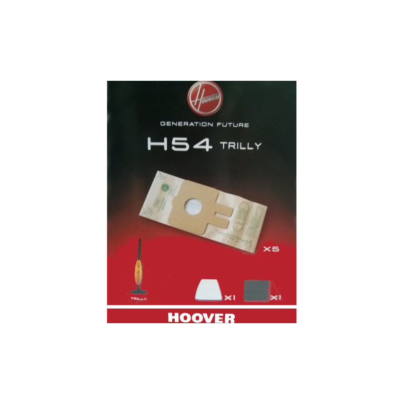 09199522 Sacchetti in carta H54 confezione da 5pz + 2 filtro per scopa elettrica Trilly (mod. 39400004 - 39400005), Hoover